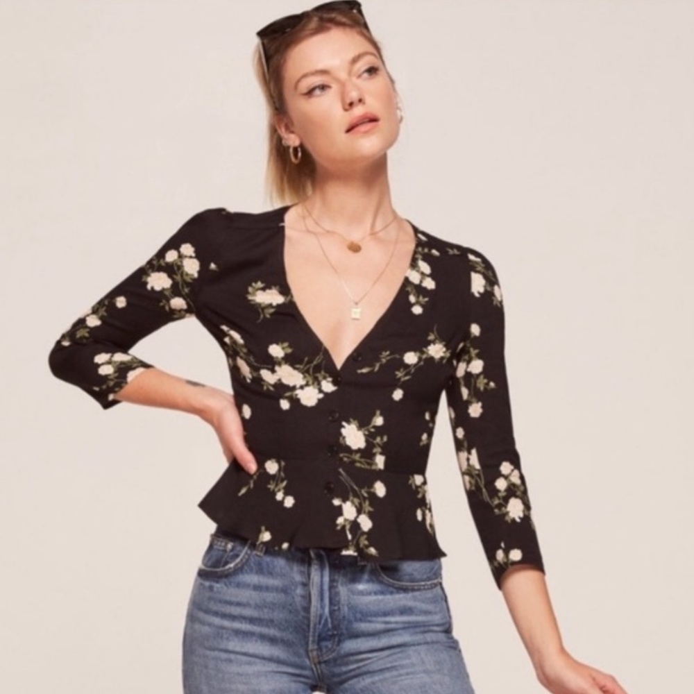 Reformation Black Floral Sweetie Top size 8
